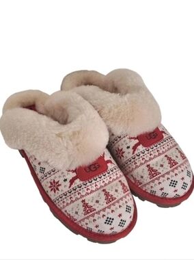 UGG Holiday Sweater Red White Christmas Slippers Womens Size 8 RARE Zappos 20th